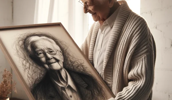 سالمندی که هدیه یک تابلوی نقاشی گرفته